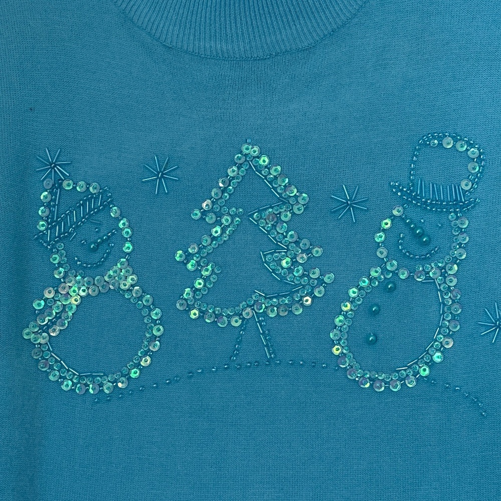 Quacker Factory Sowman Acrylic Sweater Blue Plus Women's 1X Winter Wonderland - Picture 2 of 6